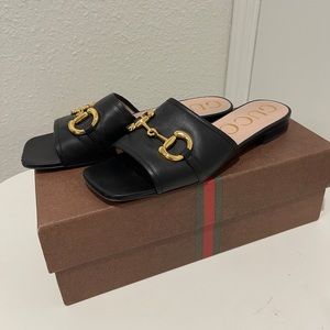 Gucci Gold Buckle Leather Sandals